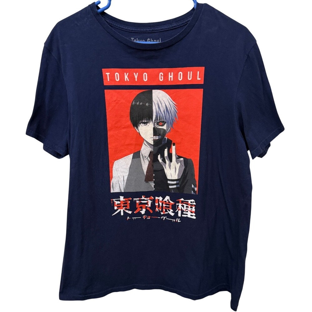 Tokyo Ghoul Ken Kaneki Graphic T-Shirt Navy Blue Anime Manga Mens Large L L42/44